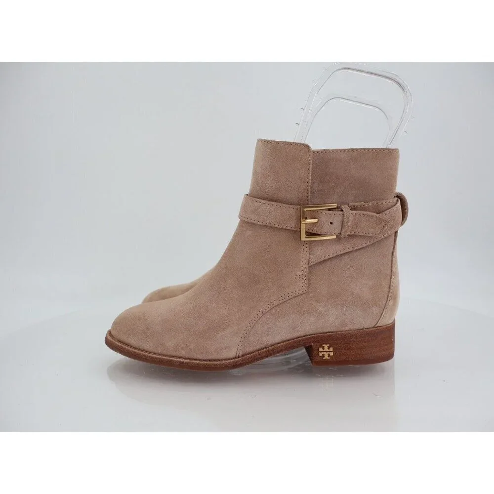 Tory Burch Women's Brooke Booties Size 5.5 Beige Suede Block Heel Boot